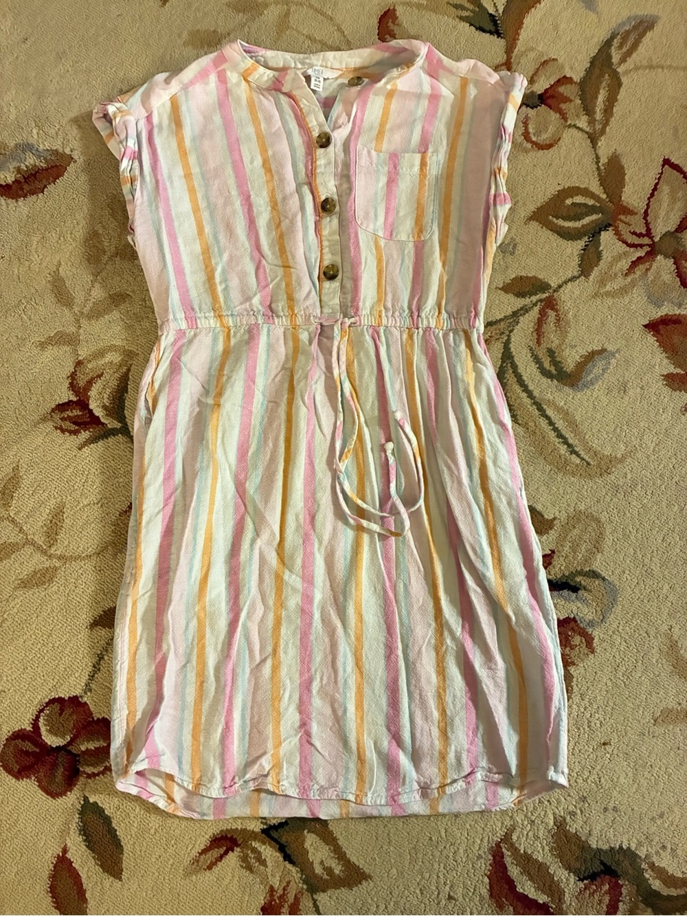 Time and Tru Pink, Yellow & White Striped Tie-Waist Dress